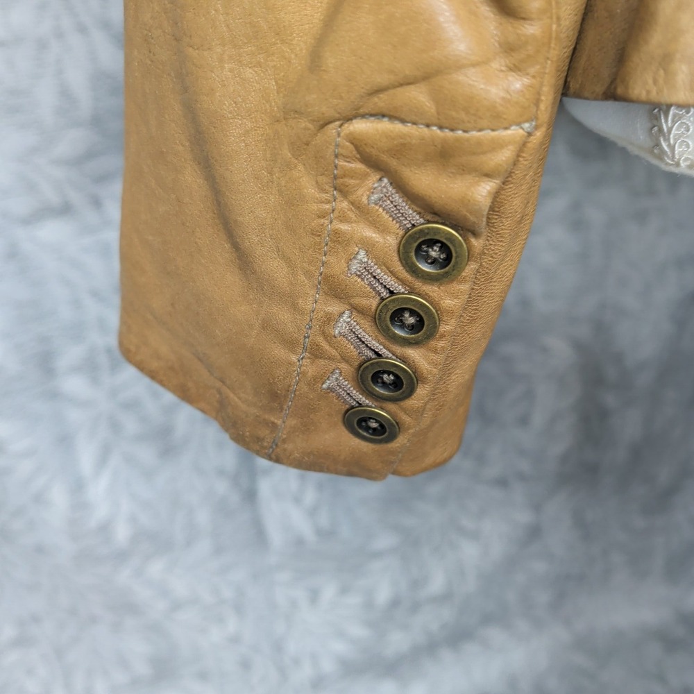 Gap Edition Womens Tan Genuine Leather Stand Collar Button Front Jacket Size M - Picture 11 of 16